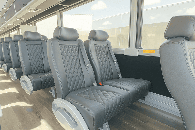 interior of Santa Clara Minibus Company charter bus